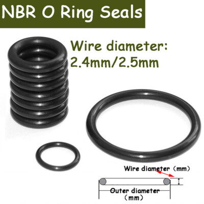 2.4/2.5mm Nitrile Rubber NBR O Ring Seals 6mm~250mm OD Oil Resistant Seals Black