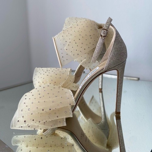 New JIMMY CHOO Aveline 100 bow-trimmed sandals hotfix Crystal embellished $1,550 - Picture 12 of 15