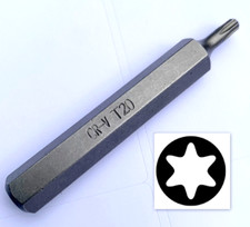 T20 TORX BIT, Hardene 75mm long 10mm Hex Drive ,  Tx- Star bit, No Security Hole