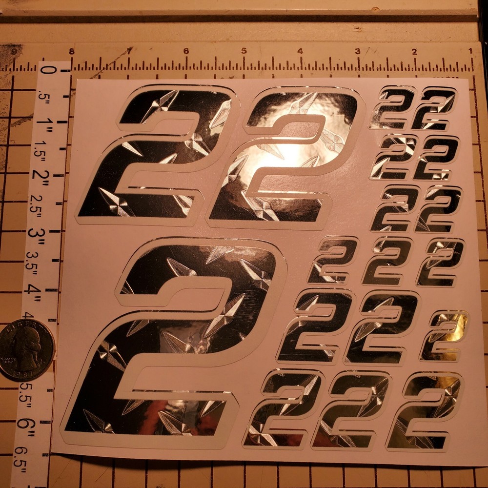 Chrome Diamond Plate w/White #2's  Racing Numbers Vinyl Decal Sheet 1/10-1/12