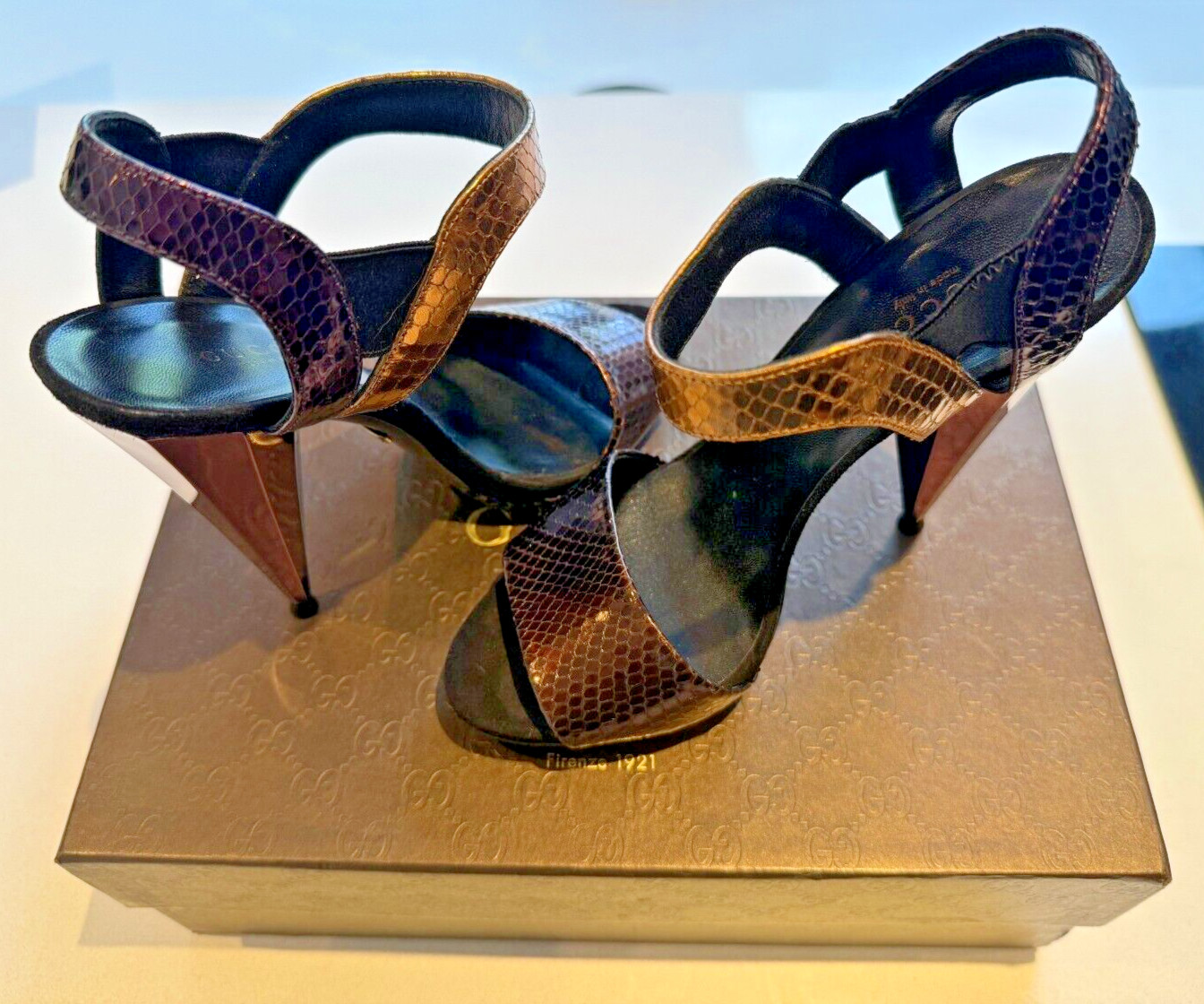 Authentic Gucci Python-Print Runway Sandals – Siz… - image 4