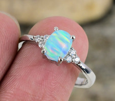 Ethiopian Blue Fire Opal Ring 925 Sterling Si...