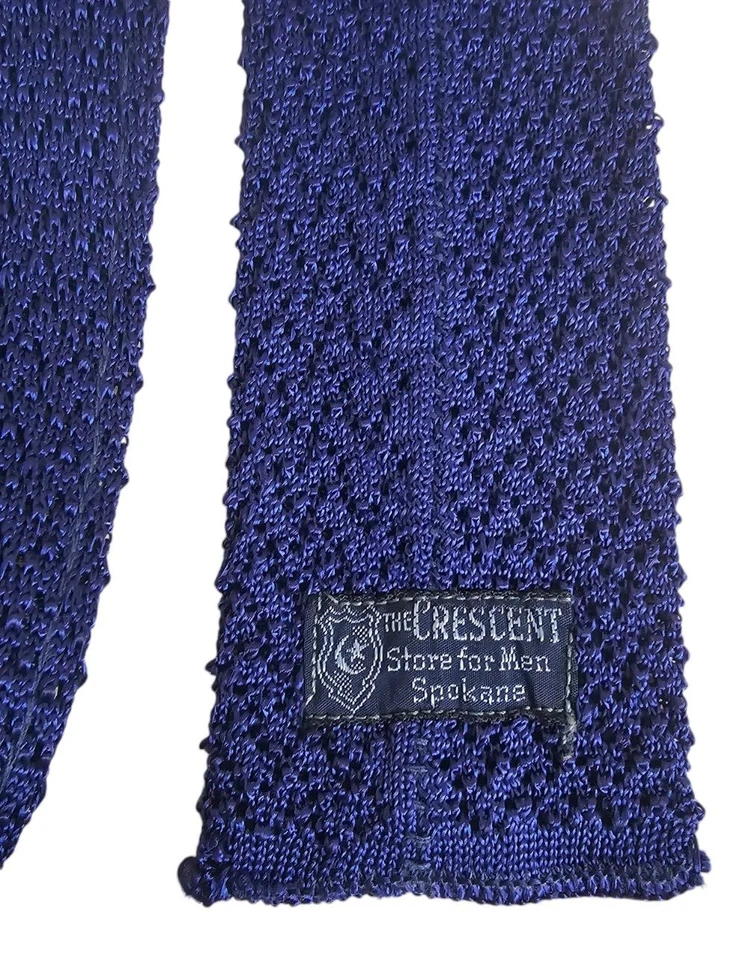 Corbata vintage de media luna para hombre crochet rayón azul real años 60 70 2,5" x 57" Spokane WA Foto 3 de 4