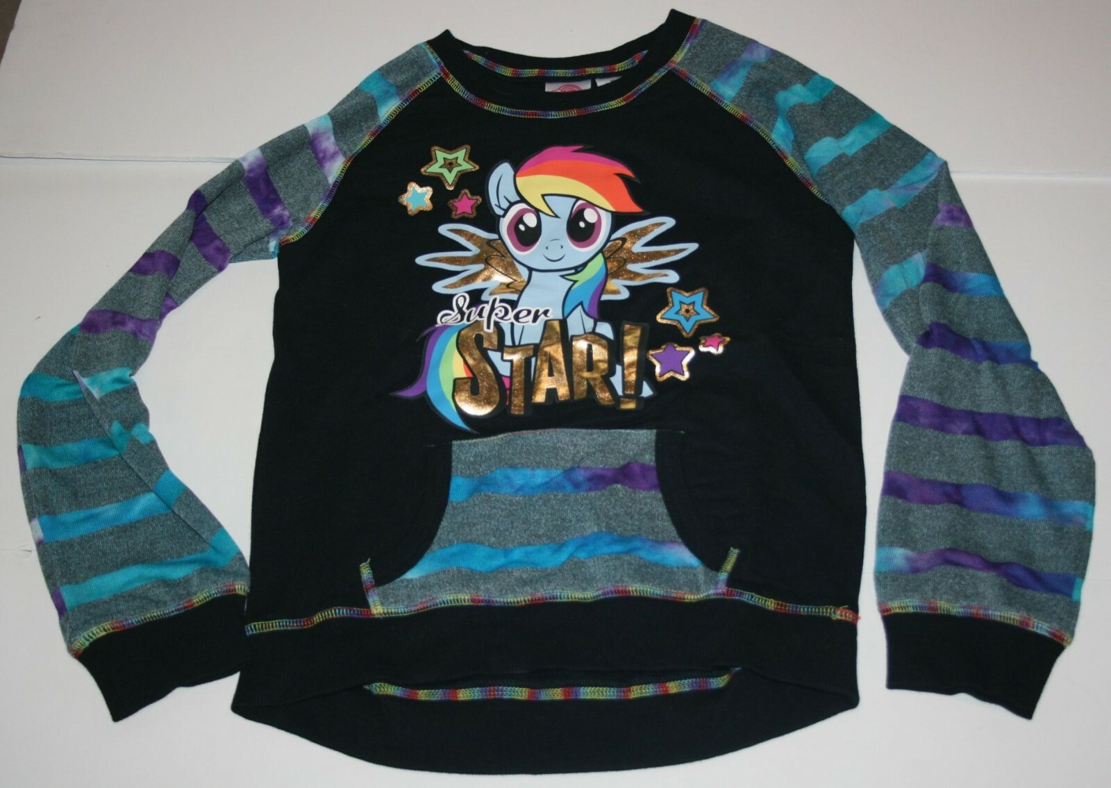 Felpa top My Little Pony bambina 10 12 anni nuova pull over arcobaleno cruscotto metallo