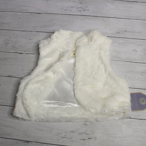 Sonoma Girl's Sleeveless Jacket Vest Size 2T Plush White Faux Fur Satin Lining - Picture 7 of 8