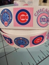 PINK Chicago Cubs Baseball Team 1.5" wide grosgrain ribbon 10 yrds listing