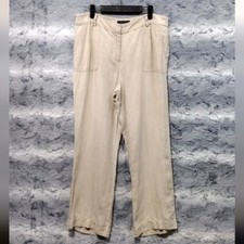 Talbots 100 Linen Wide Leg Pants Women's 12P Cream Lagenlook Minimalist Beach