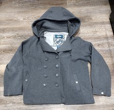 Sebby Hoodie Jacket Size Xl Black Gray Knit Pea Coat Tweed Double Breasted