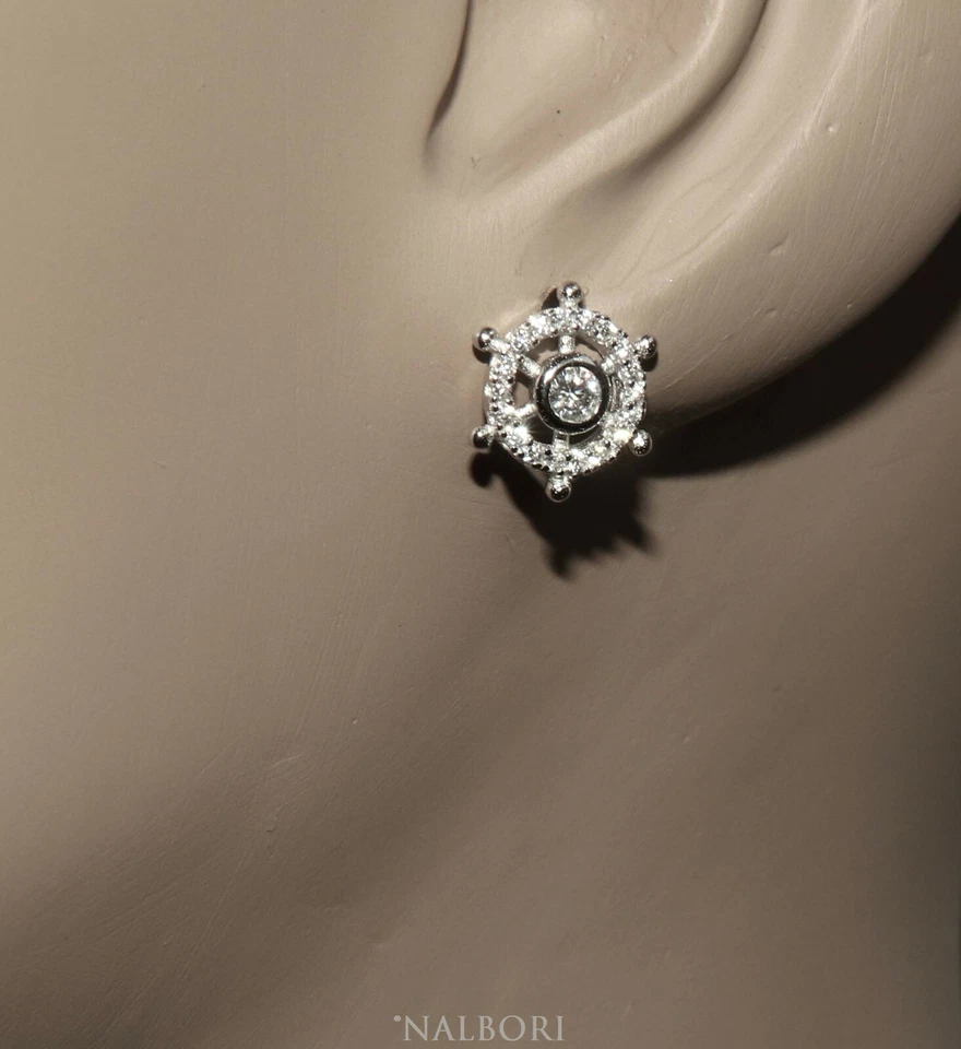 orecchini vero argento 925 punto luce cipollino zirconi timone marino nautica - Immagine 3 di 4