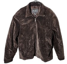 Eddie Bauer Men L Genuine Leather Brown Polyester Fill Bomber Jacket