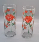 2 Vintage Red Rose Collins Drinking Glasses 12 oz  Anchor Hocking