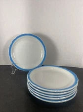 Set Of 6~Sterling China®️ 7.5” Round White & Turquoise Airbrush Vitrified Plates