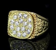 Mens Nugget Design Pinky Ring 14k Gold Plated Iced Cubic Zirconia HipHop Jewelry