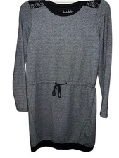 Nicole Miller Womens M Gray & Black Crew Neck Sweater Dress With Drawstring