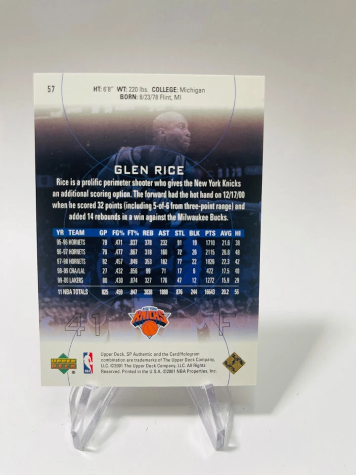 GLEN RICE 2000-01 Upper Deck SP Authentic #57 KNICKS - Image 2 of 2