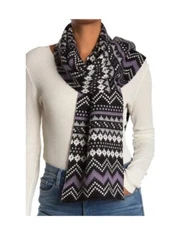 New Frye & Co Fair Isle Knit Scarf Purple Black Bohemian