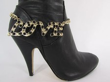 Women Fashion Jewelry Boot Anklet Bracelet Black Beads LOVE Strap Gold Chain Hot