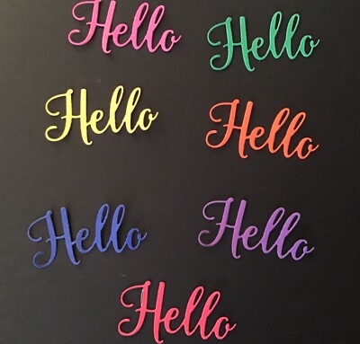 ''Hello'' word die cut embellishments Choose Color 8 pcs 1-1/4 x2-1/4  