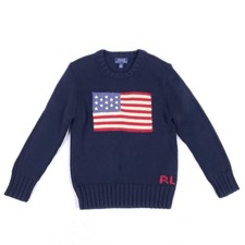 Polo Ralph Lauren Kids 6 Flag Knit Sweater Hunter Navy Blue Classic Preppy