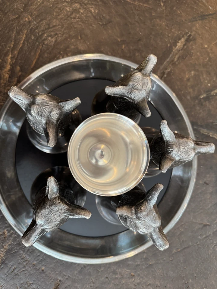 6 件复古 5 英寸锡器带银盘内部 Fox Head Stirrup 杯 6 液量盎司 — 第 2/4 张图片