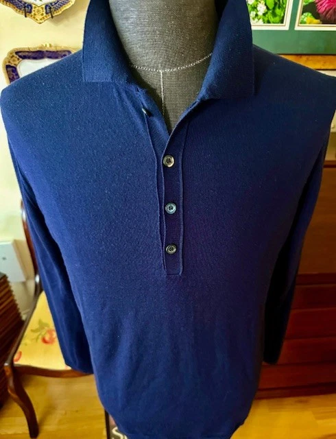 Falke of Germany Mens 4 Button Navy Blue Mens Polo, Virgin Wool,  Size EU 52 - image 3 of 4