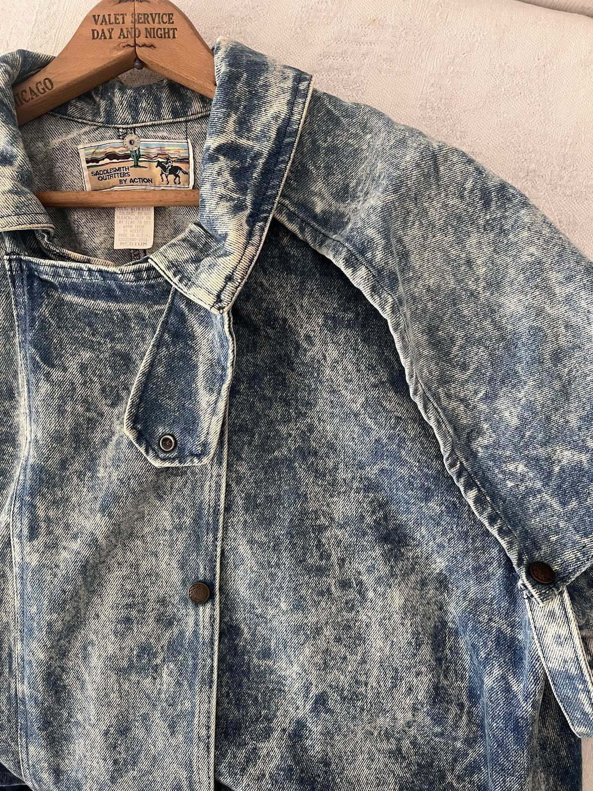 VTG 1980’s Saddlesmith Outfitters Action Denim Duster Acid Wash Coat Chore Ranch