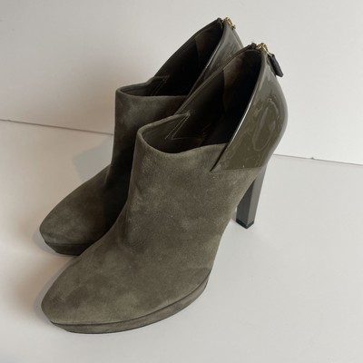 Gucci Damen Khaki Grün Lackleder Wildleder Plateau Heels Größe 41 UK 8