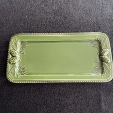 Paula Deen Southern Pine Ceramic Serving Tray Platter Green 8" x 16" Flawless!