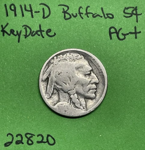 1914 D Indian Head Buffalo 🦬 Nickel 5c Piece AG About Good Nearly Full Good