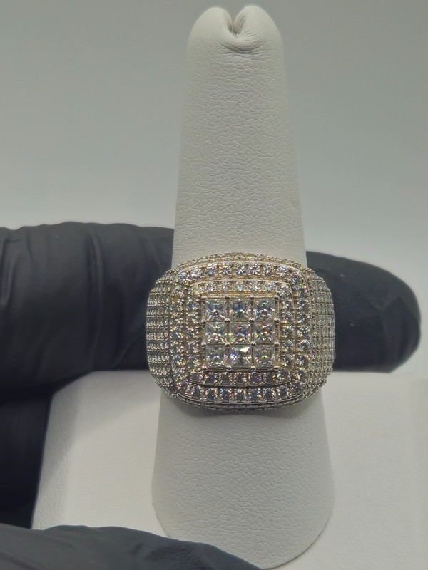 925 Sterling Silver Moissanite Cluster Ring Princess Cut Iced Out Size 9