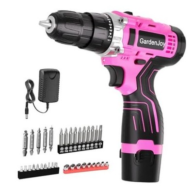 Cordless Power Drill Set: 12V Electric Drill 12V - 1 Battery - Pink - Basic