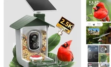  5MP Smart Bird Feeder with Camera, Faster Solar Powered Charging, Green-5MP