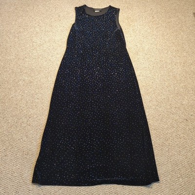 Vintage Y2K Connected Apparel Velvet Maxi Dress 12 Black Sparkle Evening Formal