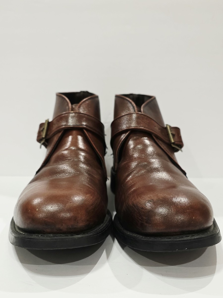 Lehigh EMBOSSED COWHIDE Brown Leather Steel Toe Monk Strap 
