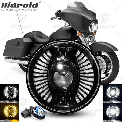 7''inch Round Motorcycle LED Headlight Hi/Lo Beam Turn Signal DRL Lamp For Harley