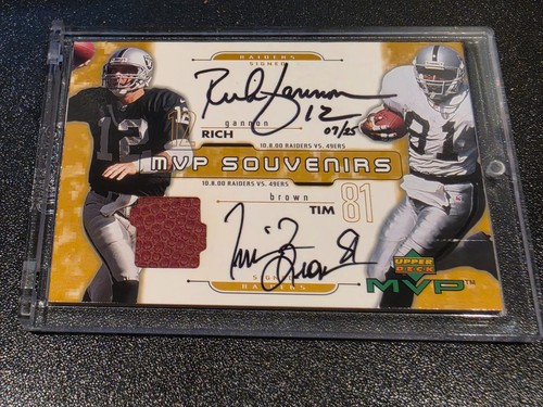 2001 UD MVP SOUVENIRS DUAL AUTO RICH GANNON/TIM BROWN 07/25 RARE CARD GAME USED!