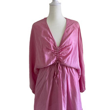 Zara Pink Dress Ruched Front V-Neck 3/4 Sleeve Mini Size Medium Party