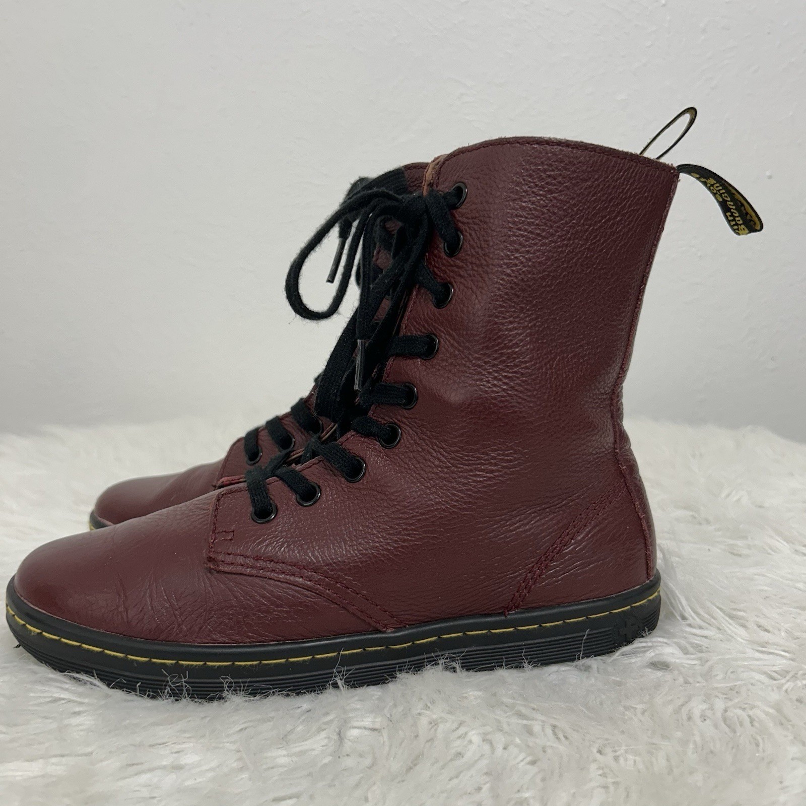 Dr Doc Martens Leyton Ankle Boots 7 Burgundy Leather Leyton Round Toe Combat thumbnail 3
