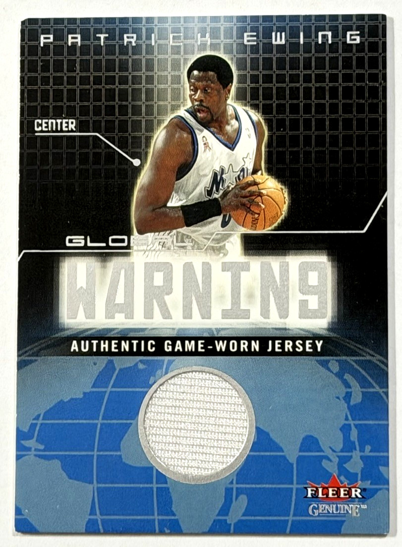 2002-03 FLEER GENUINE PATRICK EWING GLOBAL WARNING GAME USED JERSEY PATCH view 1
