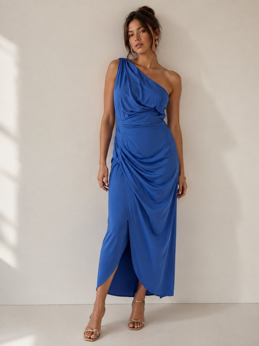 Do+Be Women's Satin Dress One Shoulder Ruched Asymmetric Size Small