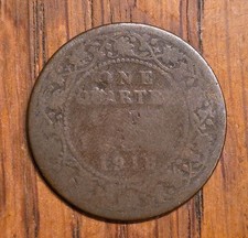 1918 British India 1/4 Anna King George V, 25.4mm Bronze Coin