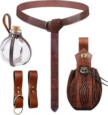 Medieval Pirate Cosplay Accessories Viking Belt Potion Bottles Faux Leather B...