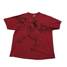 Vintage 90s Metallica Rebel Pushead T Shirt USA Made Red Distressed 23 x 29