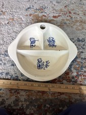 Vintage Excello Dzielne naczynie rozgrzewające dla niemowląt z lat 1940. Ceramiczne niebiesko-białe niedźwiedzie