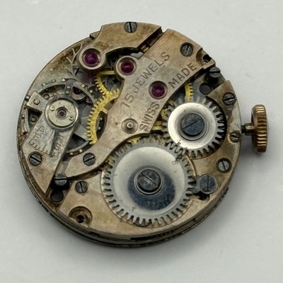 Unidentified Watch Movement Good Balance 15 Jewels Swiss Parts Repair 23.7mm