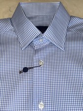 DAVID DONAHUE MENS BLUE CHECK SLIM-FIT DRESS SHIRT SIZE 15.5/34-35 165