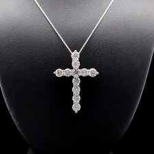 2.71 CT Lab Grown CVD Diamond Cross Pendant F-G VS2 14K White Gold No Chain