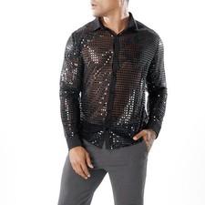High Quality Retro 70s Disco Nightclub Shirts with Sparkly Sequins for Men