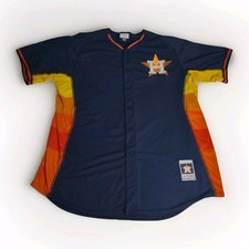 Houston Astros MLB Navy Blue Majestic Cool Base Rainbow Baseball Jersey Sz L 52