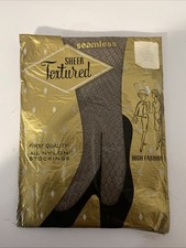 Vtg Sheer Textured Seamless Nylon Stockings Sz.8 1/2 Nip Graphite Color